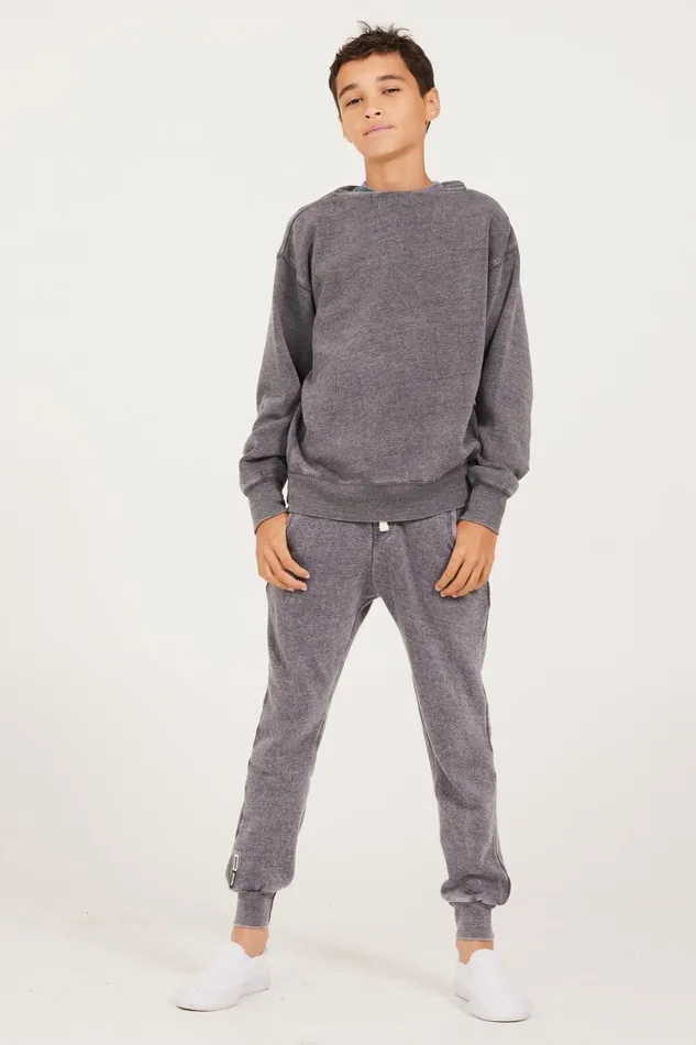 Vintage Havana Kids Tops Women Unisex Burnout Fleece Long Sleeve Crewneck Steel Grey