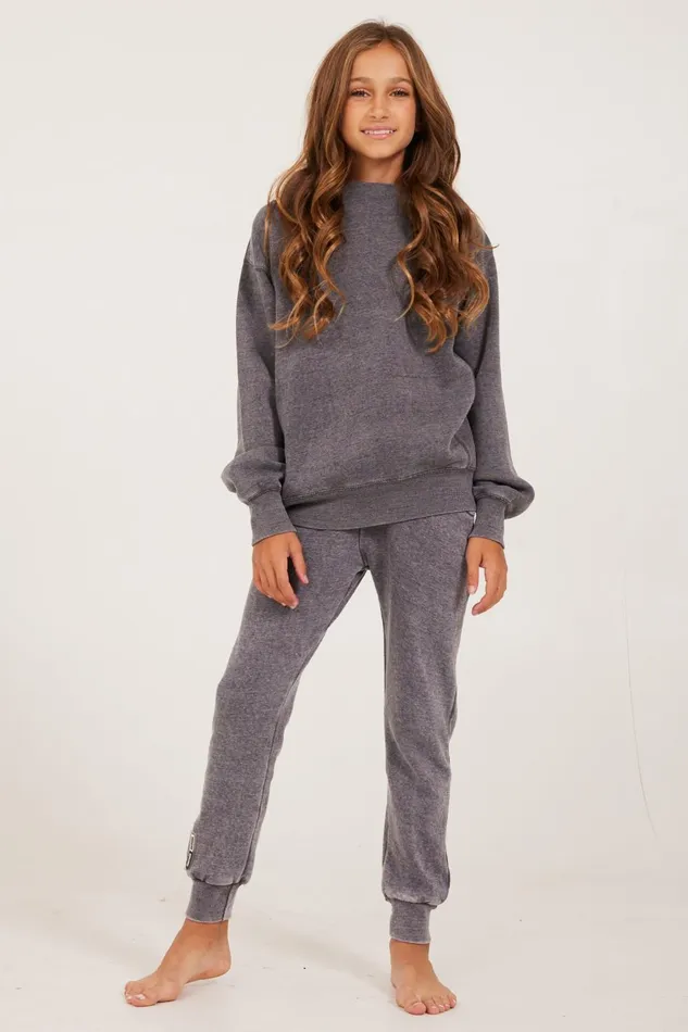Vintage Havana Kids Tops Women Unisex Burnout Fleece Long Sleeve Crewneck Steel Grey