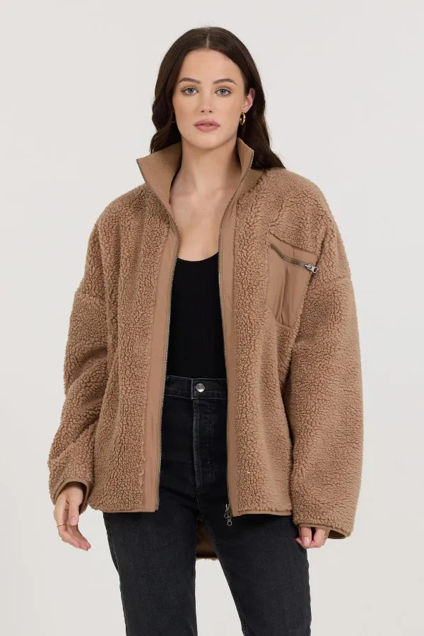 Vintage Havana Outerwear Women Cappuccino Sherpa Jacket Cappuccino