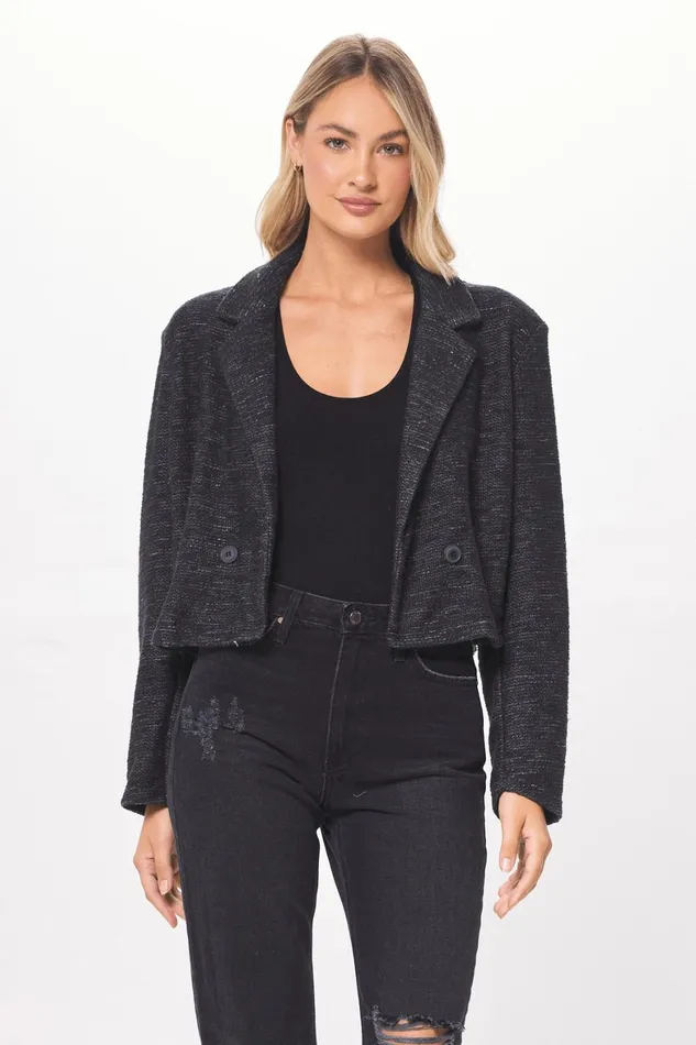 Vintage Havana Outerwear Women Charcoal Oversized Textured Knit Blazer Greyblack Vintage Havana Outerwear Women Charcoal Oversized Textured Knit Blazer Greyblack