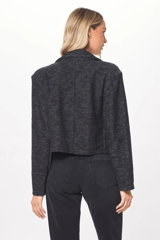 Vintage Havana Outerwear Women Charcoal Oversized Textured Knit Blazer Greyblack