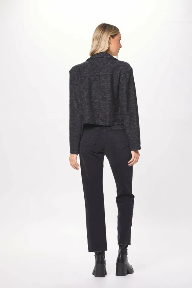 Vintage Havana Outerwear Women Charcoal Oversized Textured Knit Blazer Greyblack