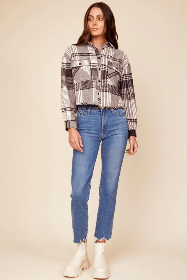 Vintage Havana Outerwear Women Chocolate Brown Flannel Plaid Shirting Chocolate