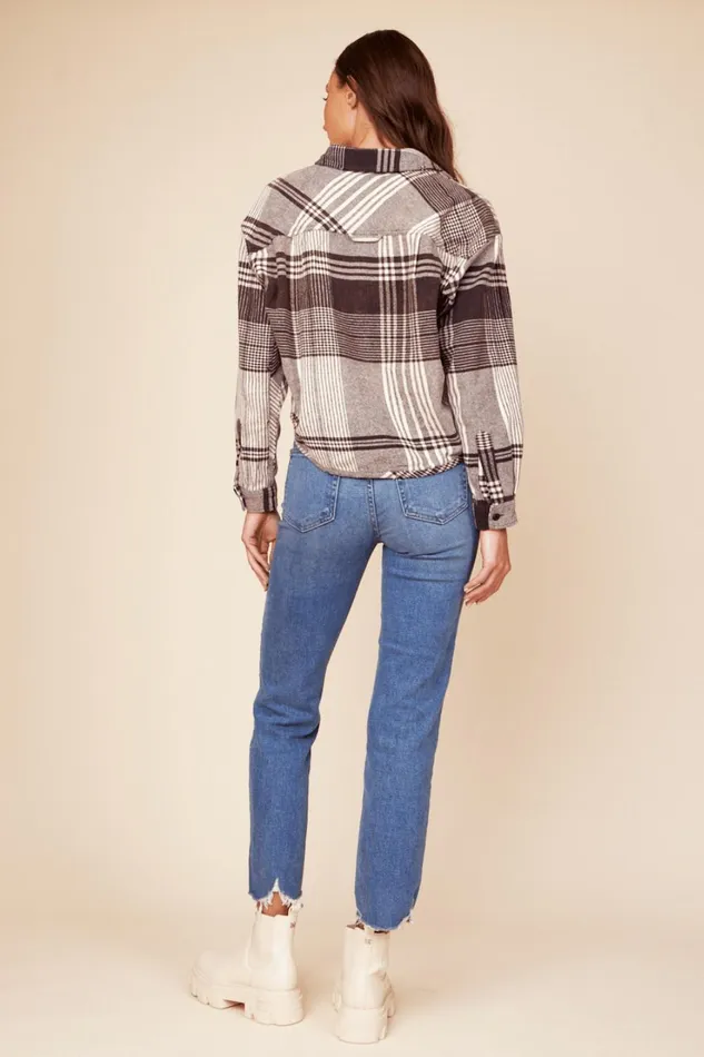 Vintage Havana Outerwear Women Chocolate Brown Flannel Plaid Shirting Chocolate