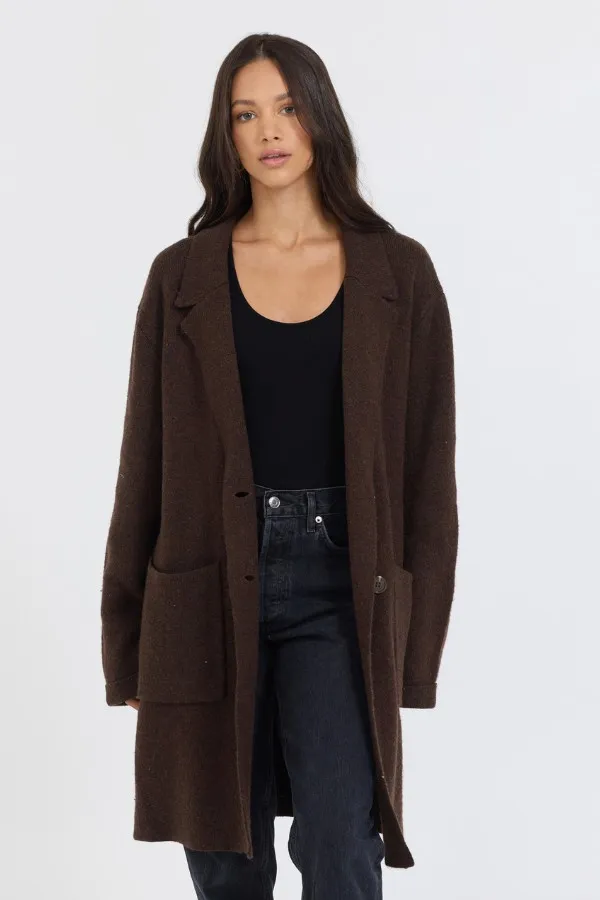 Vintage Havana Outerwear Women Deep Brown Sweater Mid Length Coat Brown