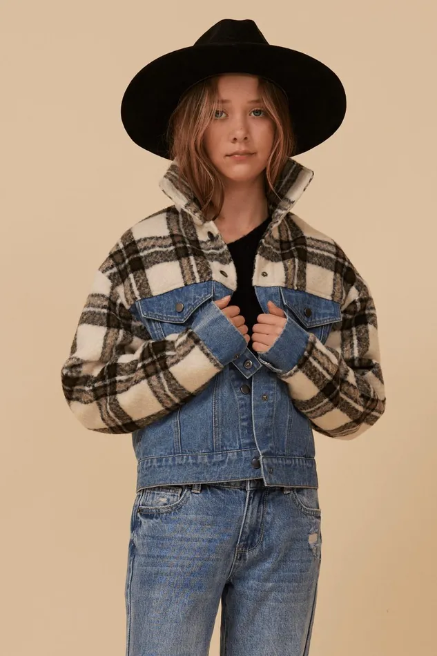 Vintage Havana Outerwear Women DENIM AND PLAID JACKET