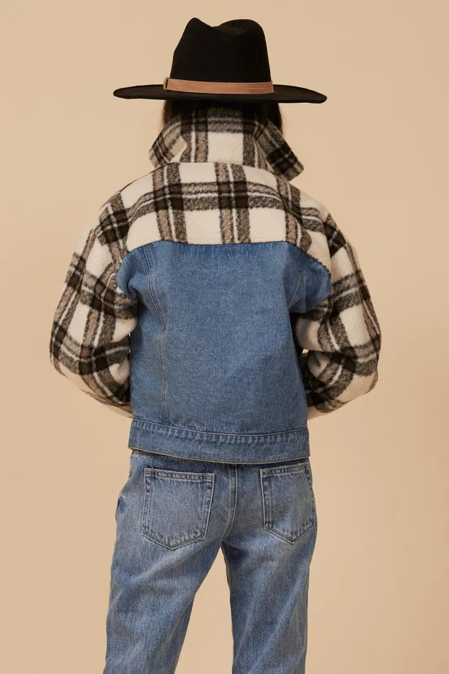 Vintage Havana Outerwear Women DENIM AND PLAID JACKET