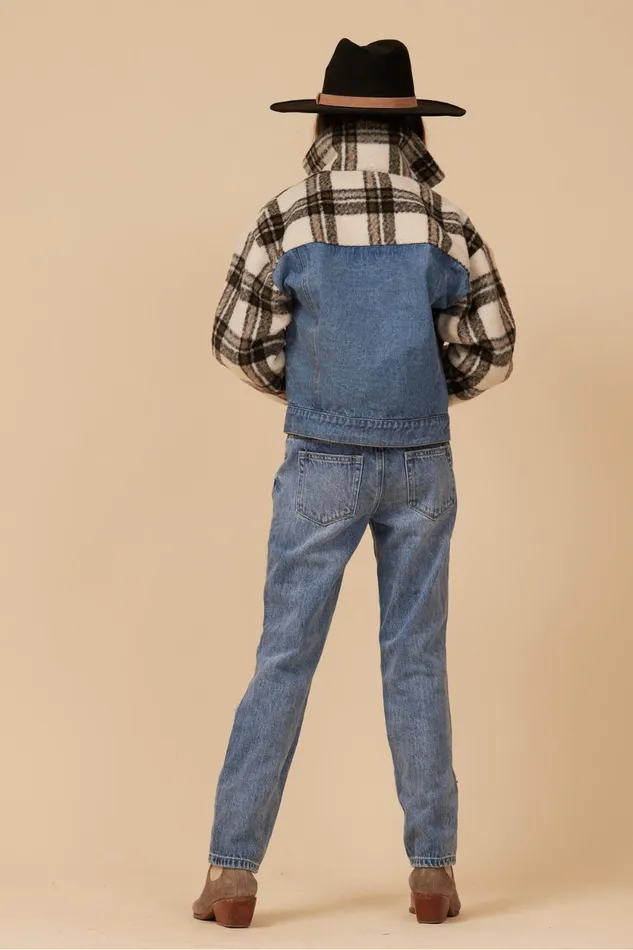 Vintage Havana Outerwear Women DENIM AND PLAID JACKET