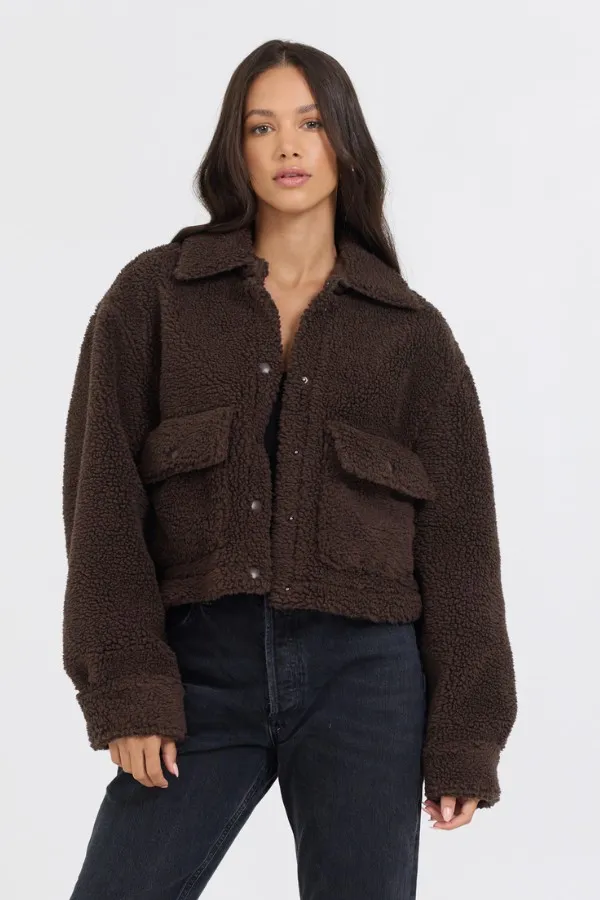 Vintage Havana Outerwear Women Espresso Sherpa Jacket W Quilted Pockets Espresso Vintage Havana Outerwear Women Espresso Sherpa Jacket W Quilted Pockets Espresso