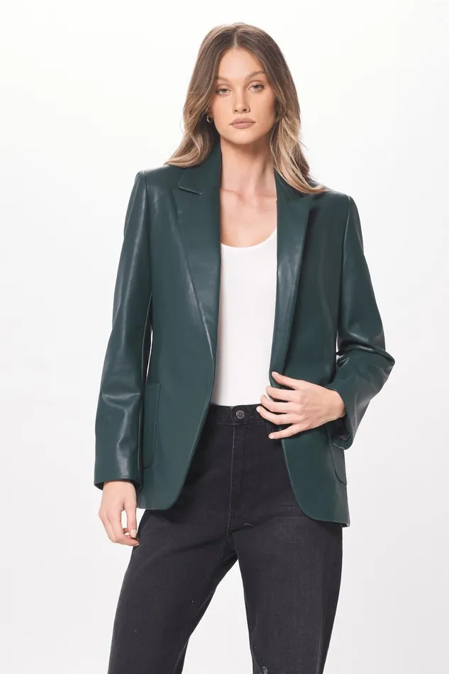Vintage Havana Outerwear Women Forest Green Faux Leather Blazer Forest Green
