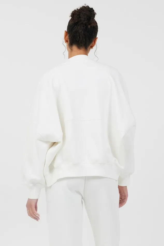 Vintage Havana Outerwear Women White Essential Fleece Zip Up Bomber White