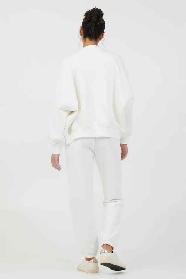 Vintage Havana Outerwear Women White Essential Fleece Zip Up Bomber White