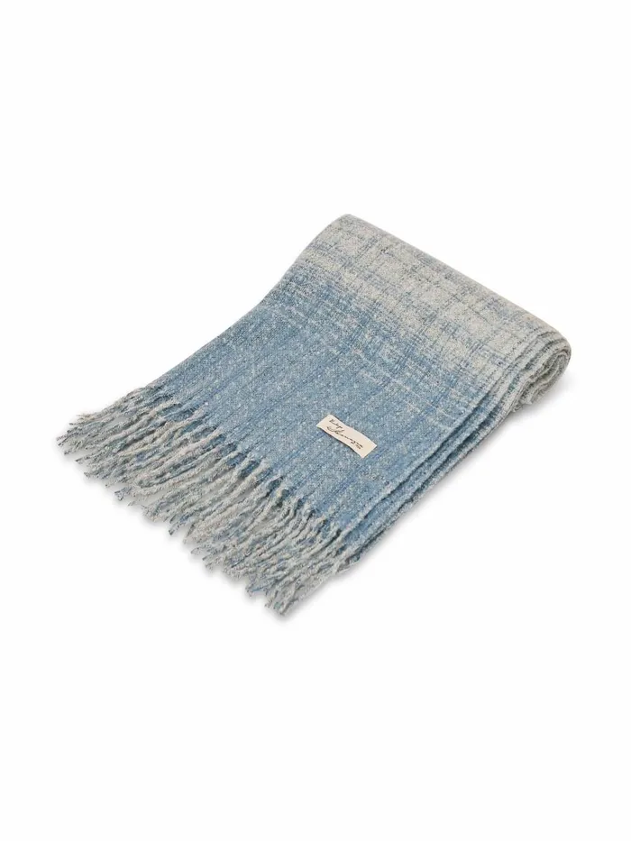 Vintage Havana Scarf Ruanas Women BOUCLE CHECK TASSEL SCARF 8211 BLUE Blue Vintage Havana Scarf Ruanas Women BOUCLE CHECK TASSEL SCARF 8211 BLUE Blue