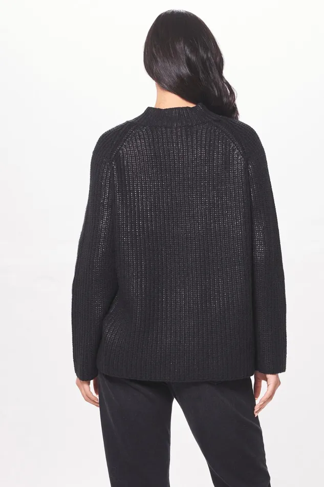 Vintage Havana Sweaters Women Black Coated Quarter Zip Sweater Black