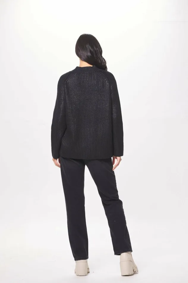 Vintage Havana Sweaters Women Black Coated Quarter Zip Sweater Black