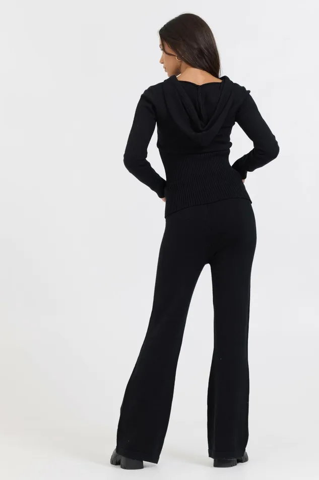 Vintage Havana Sweaters Women Black Slim Fit Knit Zip Up Black