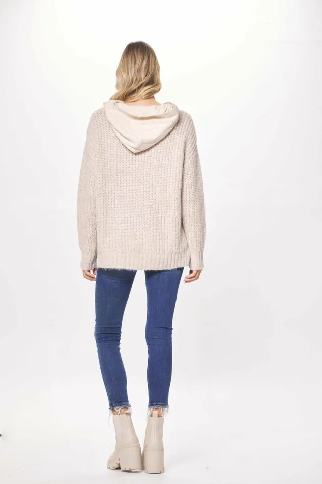 Vintage Havana Sweaters Women Cannoli Cream Sweater W Fleece Hood Cream