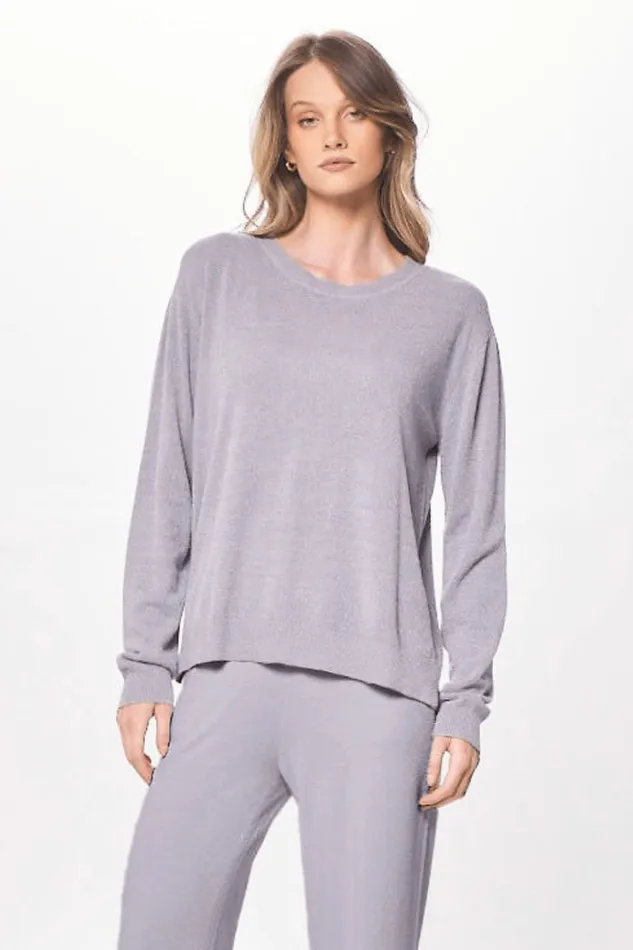 Vintage Havana Sweaters Women Cool Grey Plush Knit Crewneck Cool Grey
