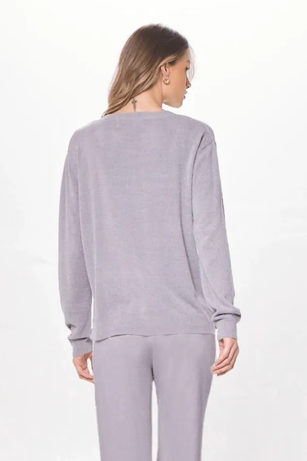 Vintage Havana Sweaters Women Cool Grey Plush Knit Crewneck Cool Grey