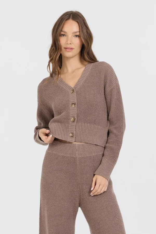 Vintage Havana Sweaters Women Heather Brown Waffle Knit Cardigan Heather Brown Vintage Havana Sweaters Women Heather Brown Waffle Knit Cardigan Heather Brown