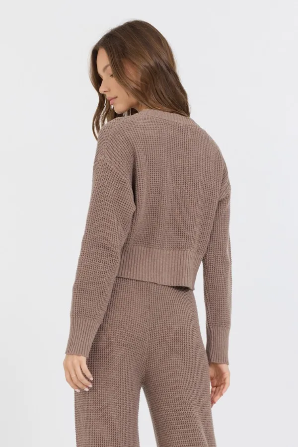 Vintage Havana Sweaters Women Heather Brown Waffle Knit Cardigan Heather Brown