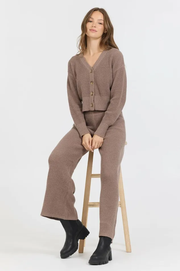 Vintage Havana Sweaters Women Heather Brown Waffle Knit Cardigan Heather Brown