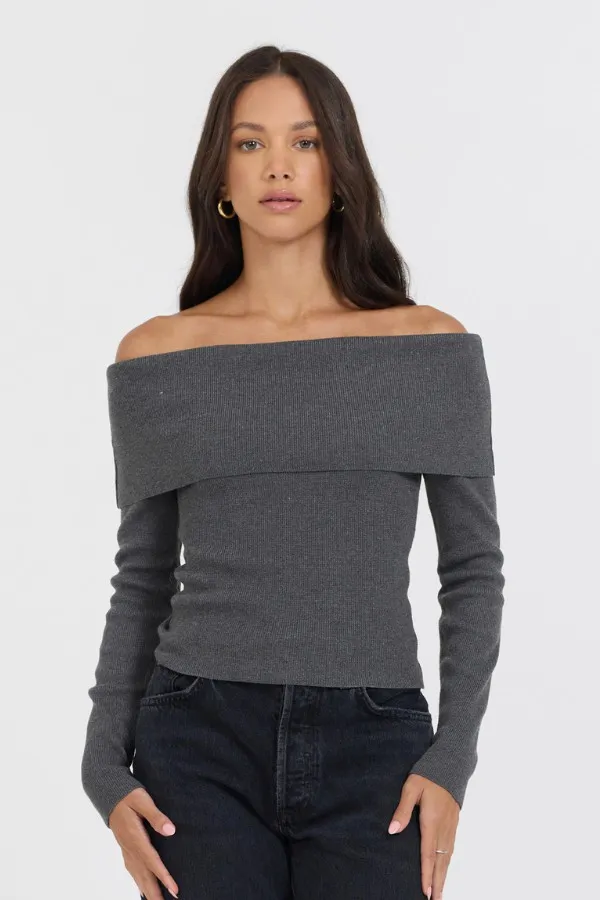 Vintage Havana Sweaters Women Heather Charcoal Off Shoulder Sweater Heather Charcoal Vintage Havana Sweaters Women Heather Charcoal Off Shoulder Sweater Heather Charcoal