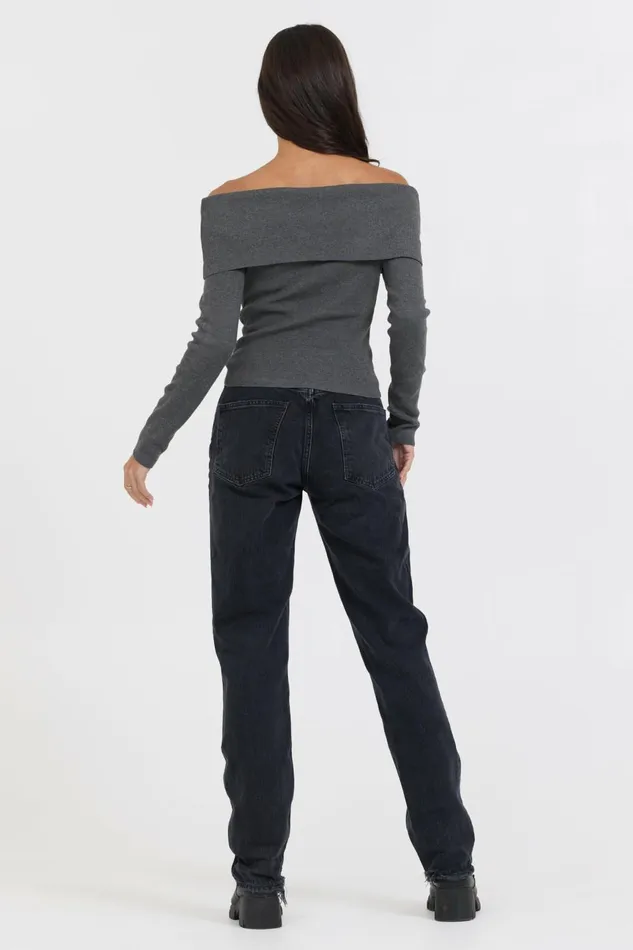 Vintage Havana Sweaters Women Heather Charcoal Off Shoulder Sweater Heather Charcoal