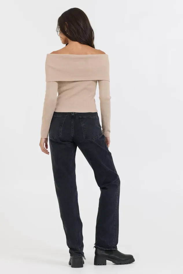 Vintage Havana Sweaters Women Heather Oatmeal Off Shoulder Sweater Oatmeal