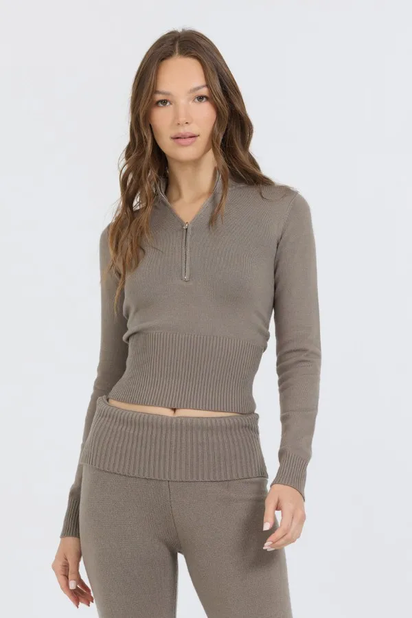 Vintage Havana Sweaters Women Olive Grey Slim Fit Knit Quarter Zip Olive Grey Vintage Havana Sweaters Women Olive Grey Slim Fit Knit Quarter Zip Olive Grey