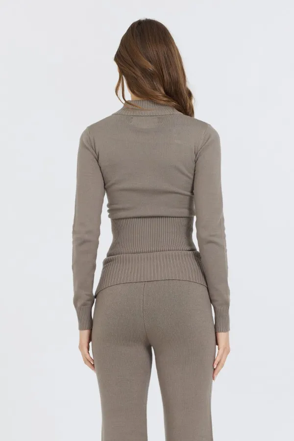 Vintage Havana Sweaters Women Olive Grey Slim Fit Knit Quarter Zip Olive Grey