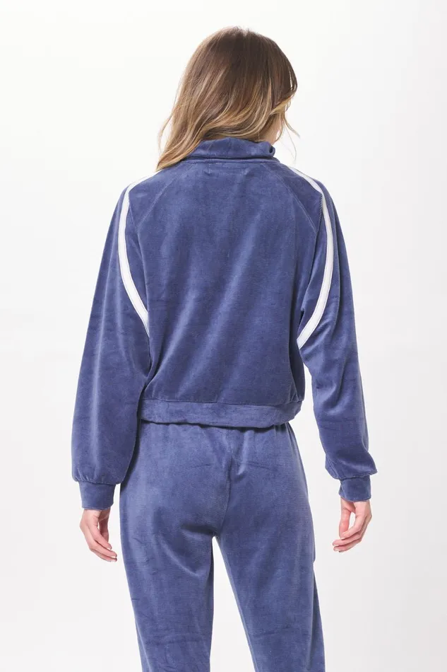 Vintage Havana Sweaters Women Space Blue Brushed Corduroy Quarter Zip Space Blue