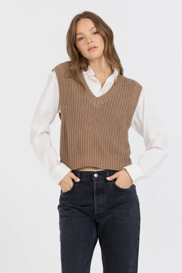 Vintage Havana Sweaters Women Toffee W White Twofer Cropped Sweater Vest Toffee Vintage Havana Sweaters Women Toffee W White Twofer Cropped Sweater Vest Toffee