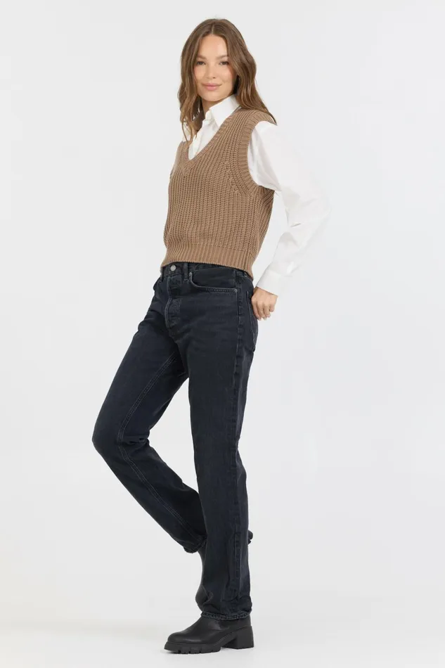 Vintage Havana Sweaters Women Toffee W White Twofer Cropped Sweater Vest Toffee