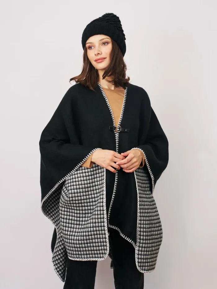 Vintage Havana Sweaters Women WHIPSTITCH RUANA 8211 BLACKIVORY One Size Vintage Havana Sweaters Women WHIPSTITCH RUANA 8211 BLACKIVORY One Size