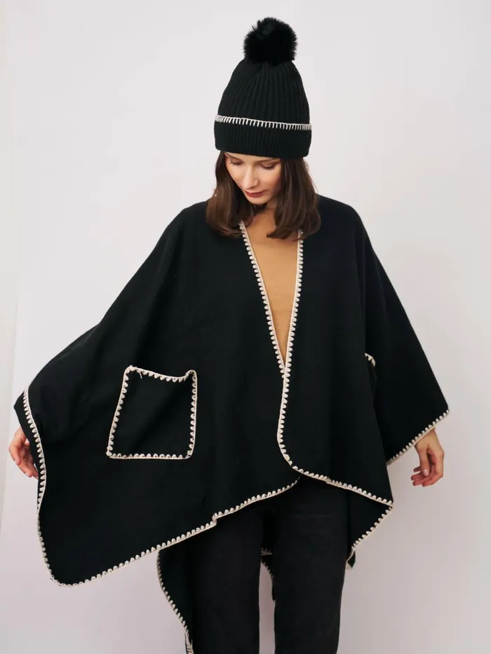 Vintage Havana Sweaters Women WHIPSTITCH RUANA WITH POCKETS One Size Vintage Havana Sweaters Women WHIPSTITCH RUANA WITH POCKETS One Size