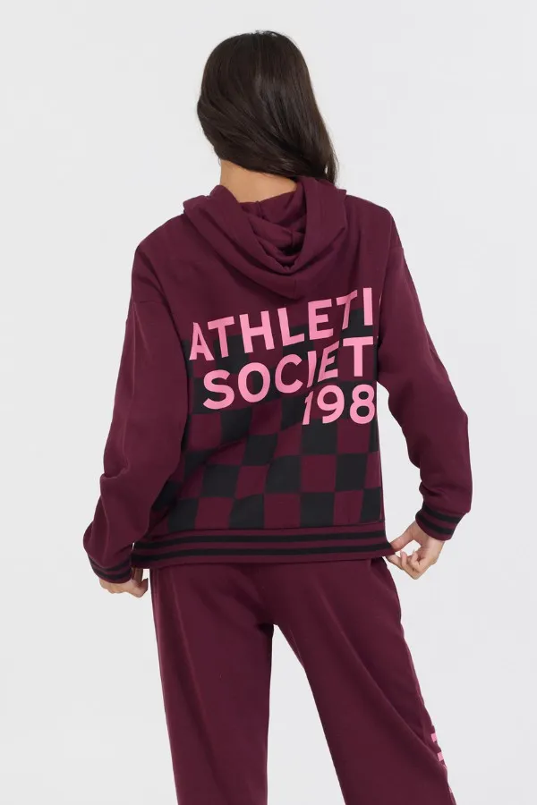 Vintage Havana Sweatshirts Women Cabernet W Rose Printed Heavy Surf Wash Hoodie Cabernet
