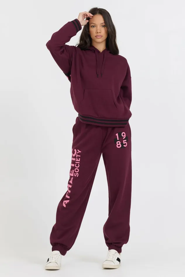 Vintage Havana Sweatshirts Women Cabernet W Rose Printed Heavy Surf Wash Hoodie Cabernet