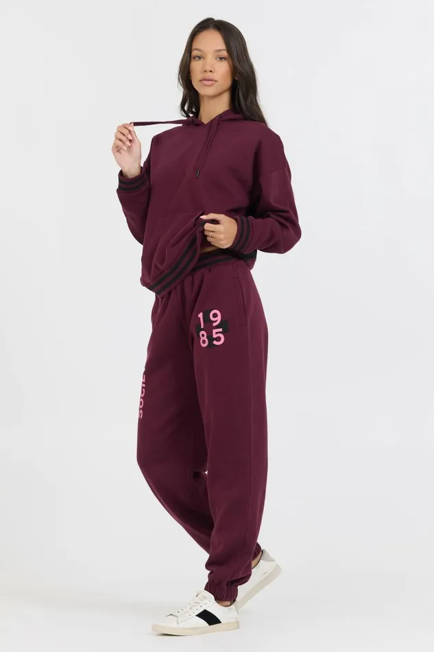 Vintage Havana Sweatshirts Women Cabernet W Rose Printed Heavy Surf Wash Hoodie Cabernet