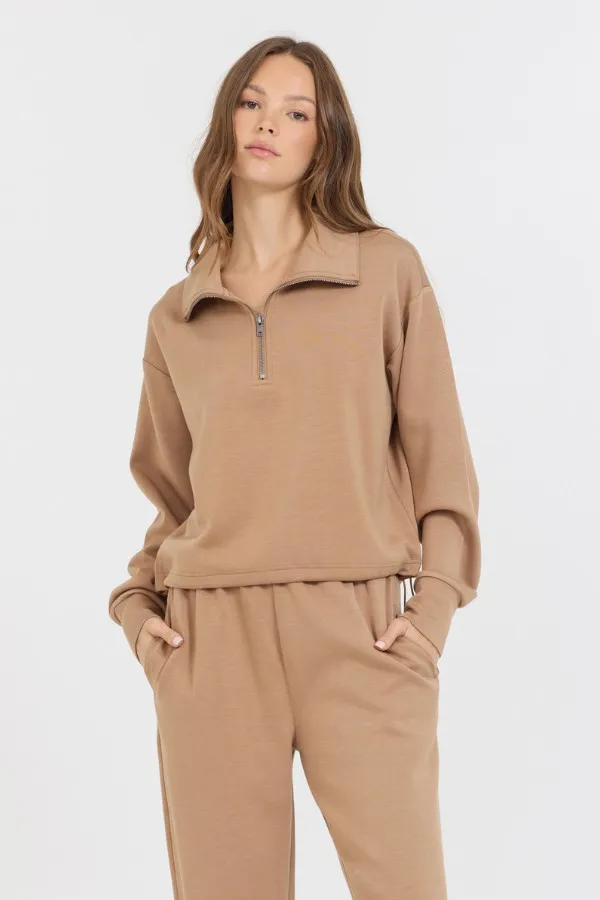 Vintage Havana Sweatshirts Women Caramel Cloud Fleece Quarter Zip Caramel