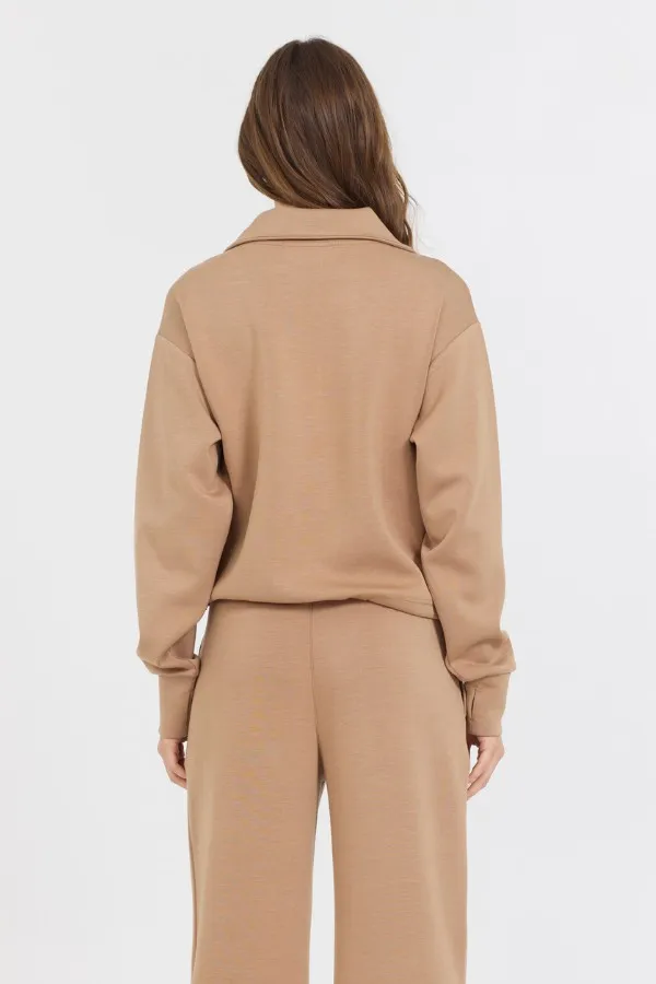 Vintage Havana Sweatshirts Women Caramel Cloud Fleece Quarter Zip Caramel