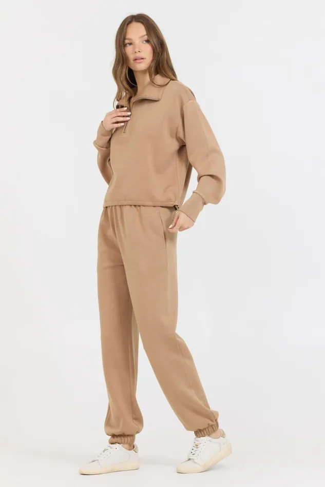 Vintage Havana Sweatshirts Women Caramel Cloud Fleece Quarter Zip Caramel