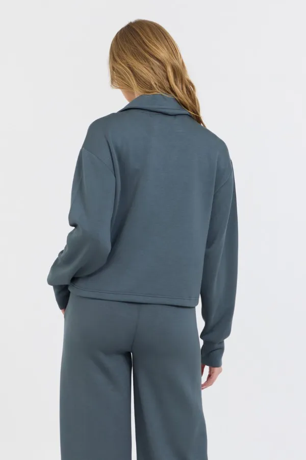 Vintage Havana Sweatshirts Women Mountain Grey Cloud Fleece Quarter Zip Grey