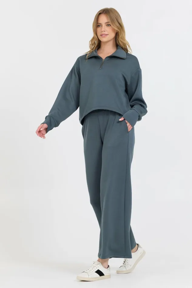 Vintage Havana Sweatshirts Women Mountain Grey Cloud Fleece Quarter Zip Grey