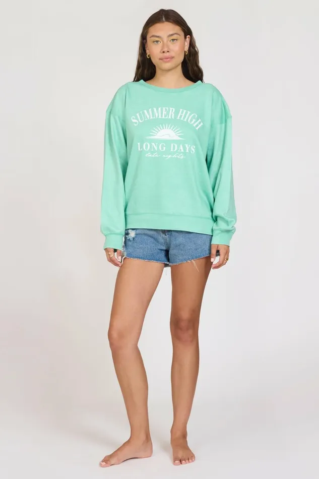Vintage Havana Sweatshirts Women quotSummer Highquot Surf Green Burnout Fleece Crewneck Surf Green