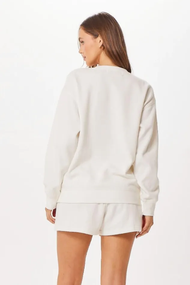 Vintage Havana Sweatshirts Women White St Barth Jet Setter Surf Wash Crewneck White