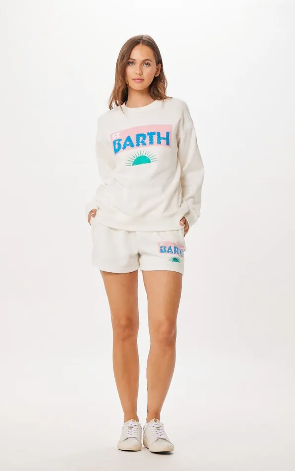 Vintage Havana Sweatshirts Women White St Barth Jet Setter Surf Wash Crewneck White