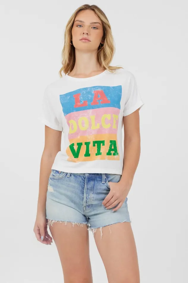 Vintage Havana Tees Women La Dolce Vita White Destination Printed Tee White