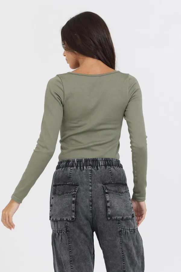 Vintage Havana Tees Women Olive Seamless Long Sleeve Tee Olive
