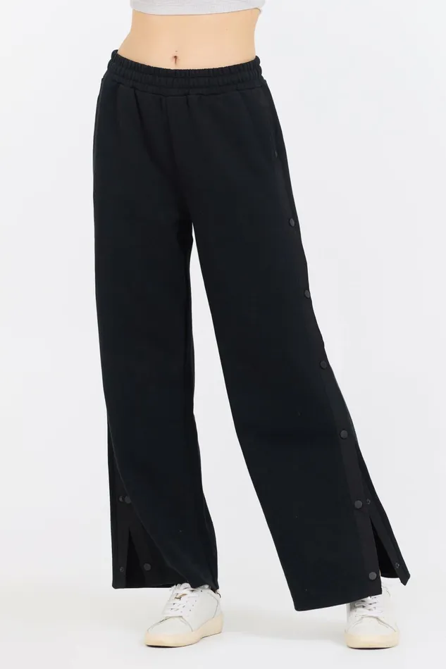 Vintage Havana Wide Leg Pants Women Black Brushed Snap Pant Black
